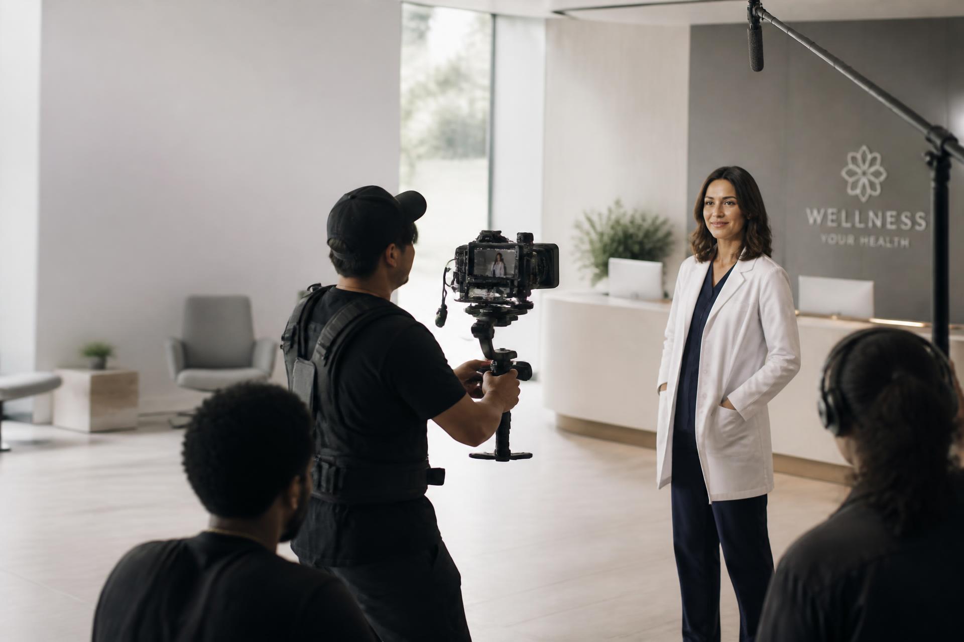 Bright Spring Media production crew filming a healthcare professional on location